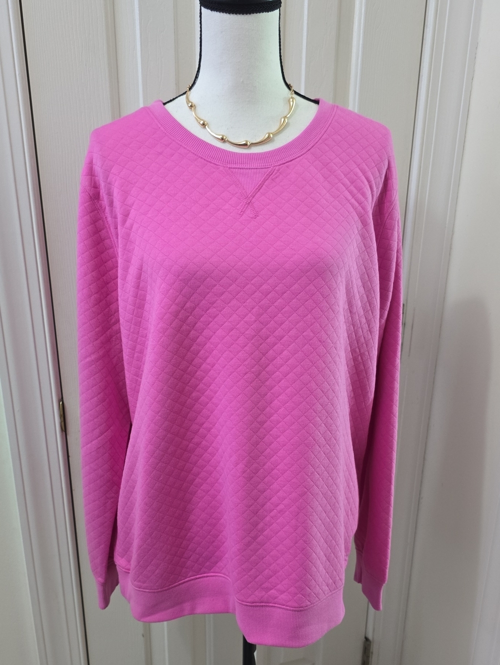 ST. JOHN'S BAY WOMENS PETITE PINK QUILTED PULLOVER LONG SLEEVES SWEATSHIRT PXL